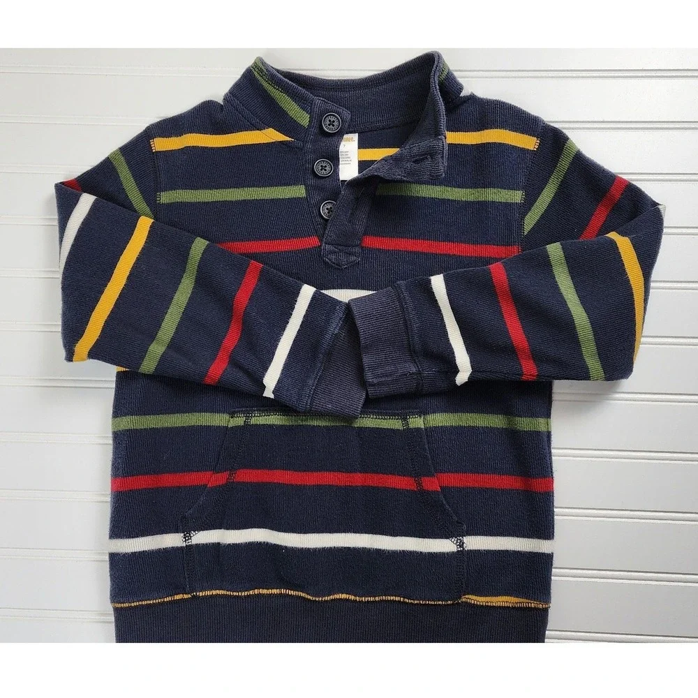 Gymboree Kids Blue Striped Button Neck Pullover Long Sleeve Size 7/8 Medium